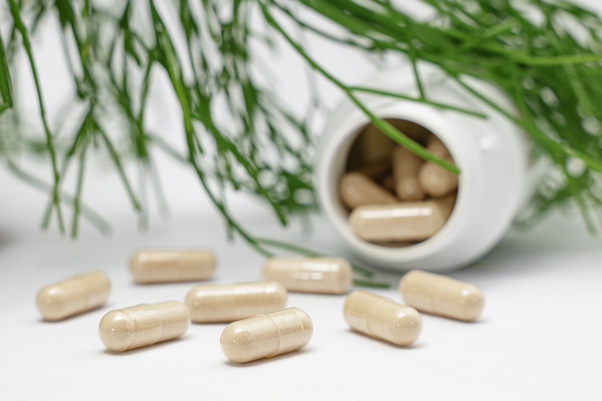 Unbranded supplement capsules. Illustrative stock photograph.